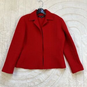 Anne Klein Red Wool Open Blazer Jacket Size 8 Petite Bold Red Flattering Fit